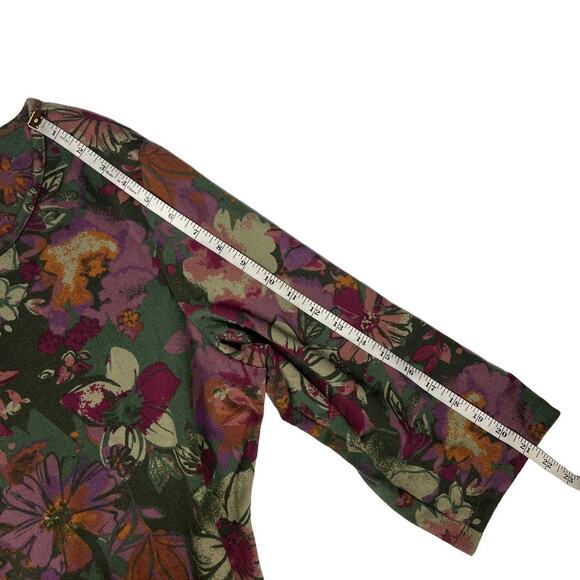 Denim & Co. Sharkbite Top 3/4 Sleeve Floral Crew Neck Casual Multicolor Women 1X - Picture 6 of 9